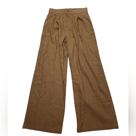 WILLIT Pants - Willit Linen Blend Wide Leg Brown Trousers Pants Size Medium